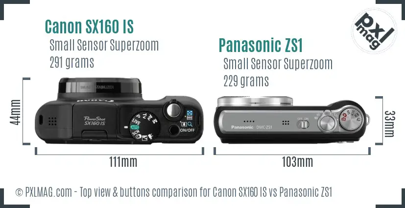 Canon SX160 IS vs Panasonic ZS1 top view buttons comparison Canon SX160 IS vs Panasonic ZS1 top view buttons comparison