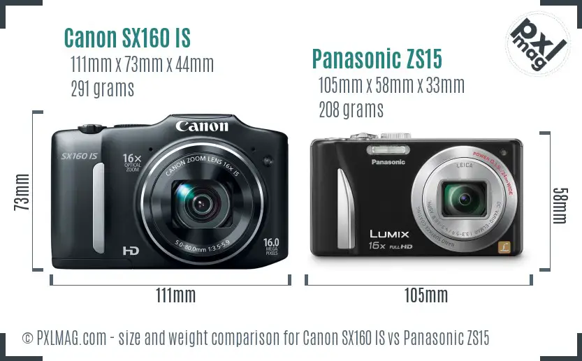 Canon SX160 IS vs Panasonic ZS15 size comparison Canon SX160 IS vs Panasonic ZS15 size comparison