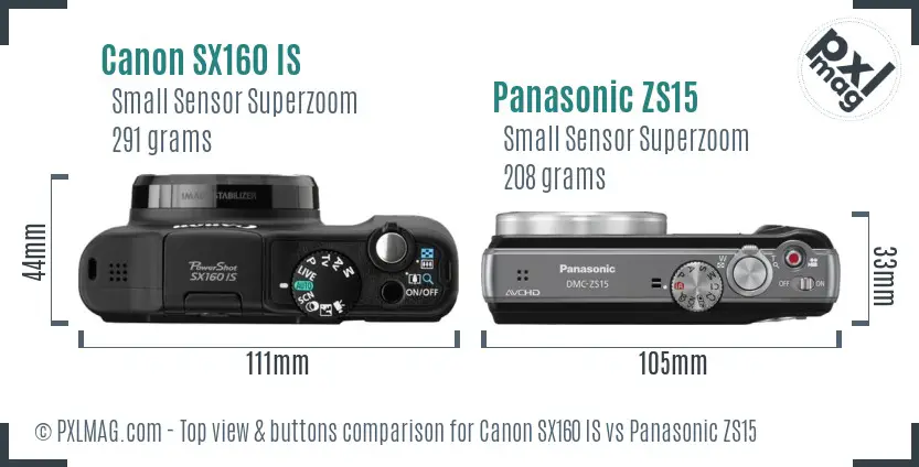 Canon SX160 IS vs Panasonic ZS15 top view buttons comparison Canon SX160 IS vs Panasonic ZS15 top view buttons comparison