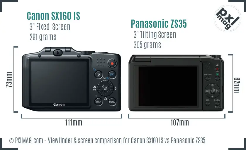 Canon SX160 IS vs Panasonic ZS35 Screen and Viewfinder comparison