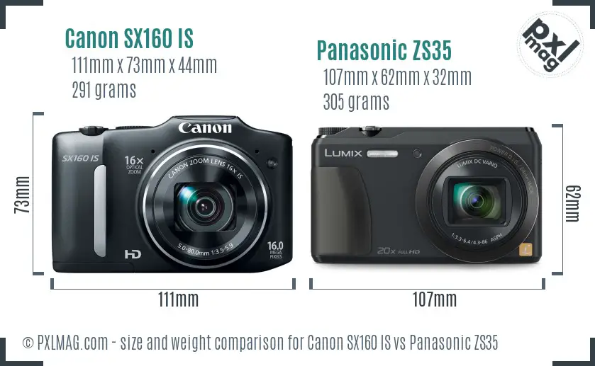 Canon SX160 IS vs Panasonic ZS35 size comparison