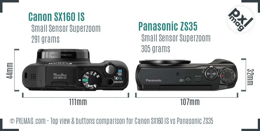 Canon SX160 IS vs Panasonic ZS35 top view buttons comparison