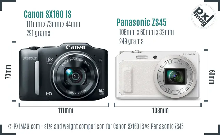 Canon SX160 IS vs Panasonic ZS45 size comparison Canon SX160 IS vs Panasonic ZS45 size comparison