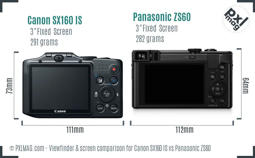 Canon SX160 IS vs Panasonic ZS60 Screen and Viewfinder comparison