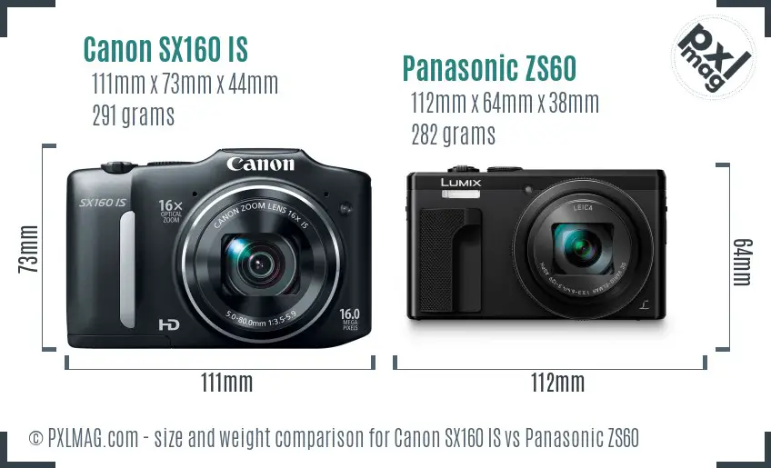 Canon SX160 IS vs Panasonic ZS60 size comparison
