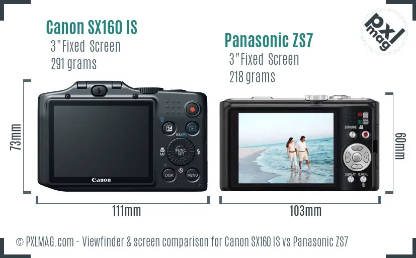 Canon SX160 IS vs Panasonic ZS7 Screen and Viewfinder comparison