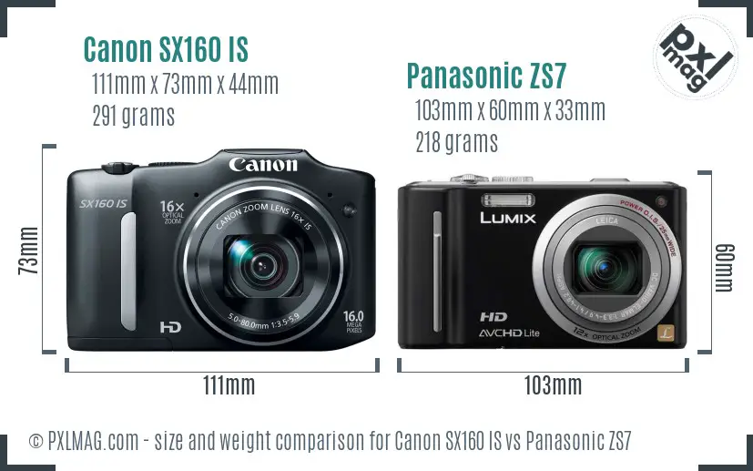 Canon SX160 IS vs Panasonic ZS7 size comparison