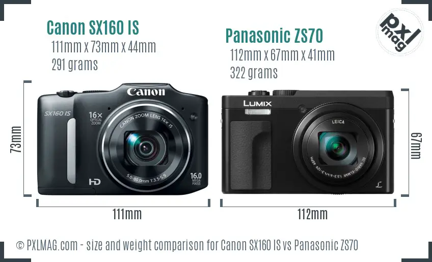 Canon SX160 IS vs Panasonic ZS70 size comparison