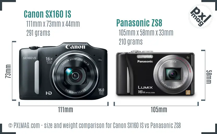 Canon SX160 IS vs Panasonic ZS8 size comparison
