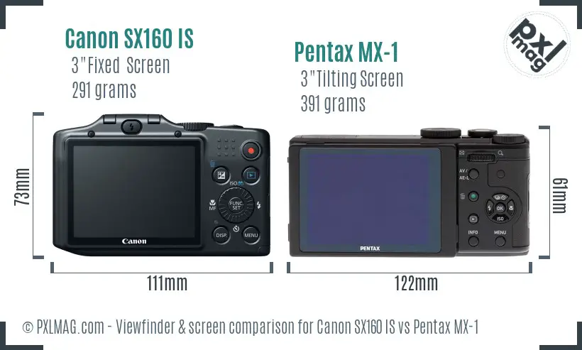 Canon SX160 IS vs Pentax MX-1 Screen and Viewfinder comparison