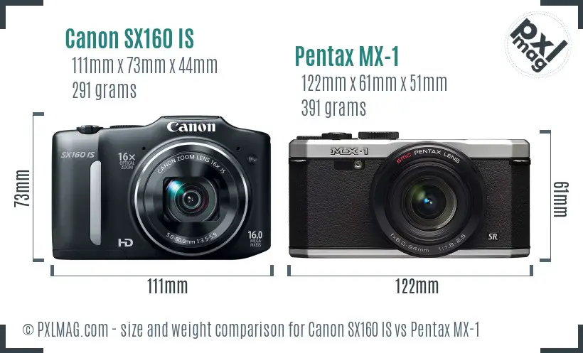 Canon SX160 IS vs Pentax MX-1 size comparison