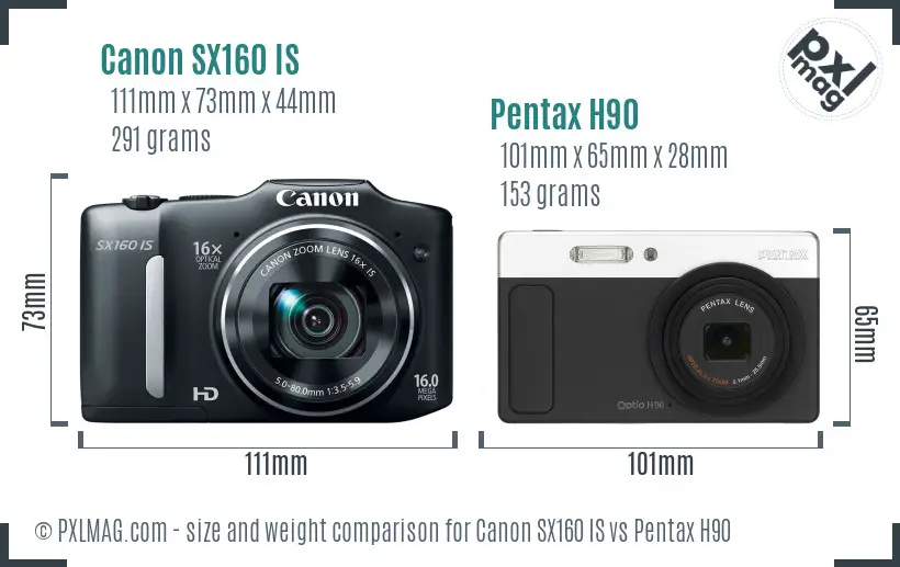 Canon SX160 IS vs Pentax H90 size comparison Canon SX160 IS vs Pentax H90 size comparison