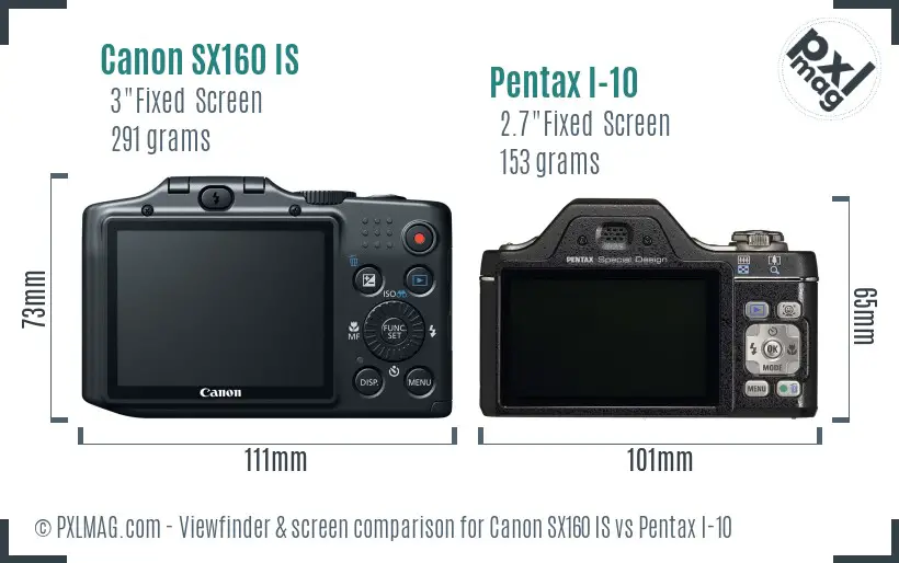 Canon SX160 IS vs Pentax I-10 Screen and Viewfinder comparison