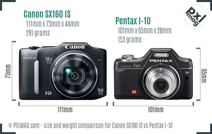 Canon SX160 IS vs Pentax I-10 size comparison