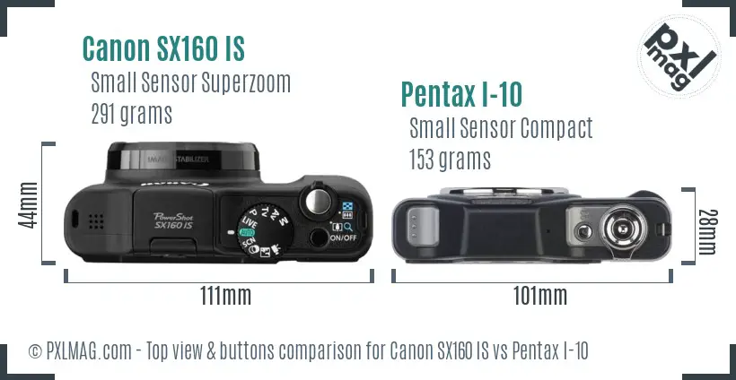 Canon SX160 IS vs Pentax I-10 top view buttons comparison