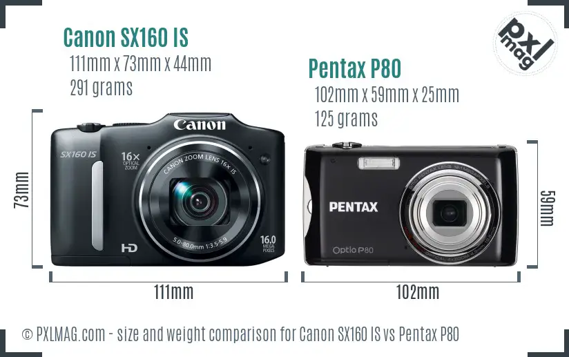 Canon SX160 IS vs Pentax P80 size comparison Canon SX160 IS vs Pentax P80 size comparison