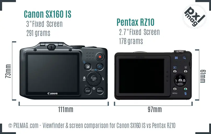 Canon SX160 IS vs Pentax RZ10 Screen and Viewfinder comparison