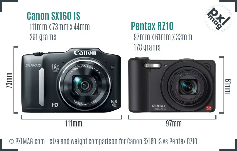 Canon SX160 IS vs Pentax RZ10 size comparison