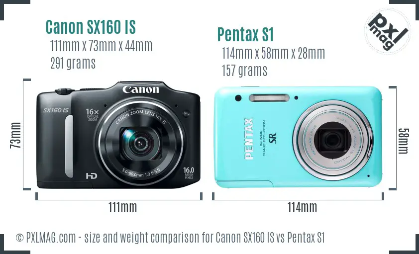Canon SX160 IS vs Pentax S1 size comparison Canon SX160 IS vs Pentax S1 size comparison