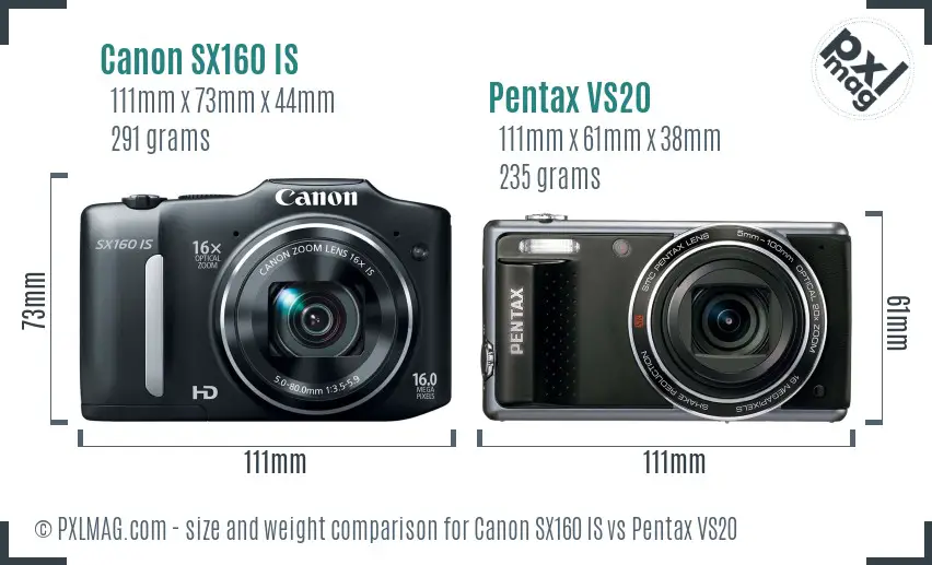 Canon SX160 IS vs Pentax VS20 size comparison Canon SX160 IS vs Pentax VS20 size comparison