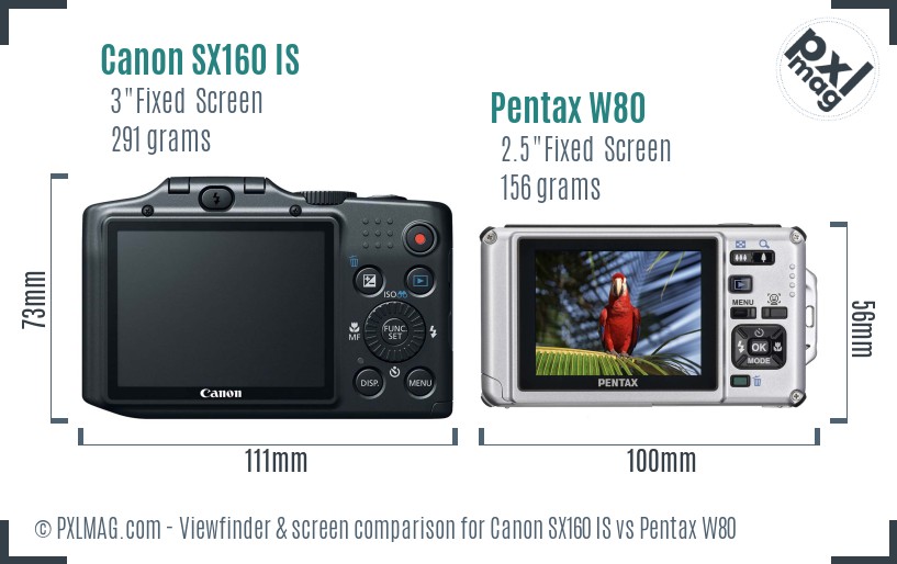 Canon SX160 IS vs Pentax W80 Screen and Viewfinder comparison