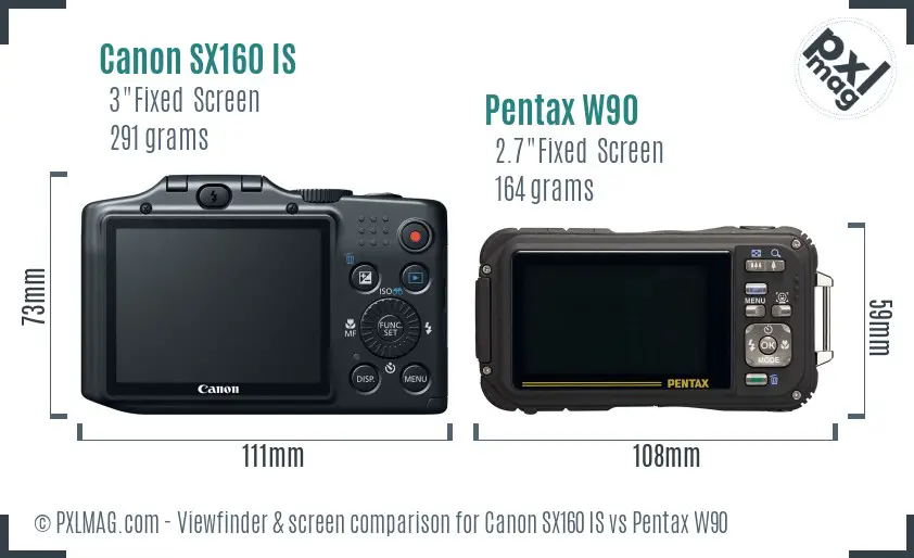 Canon SX160 IS vs Pentax W90 Screen and Viewfinder comparison