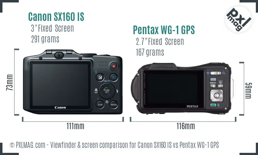 Canon SX160 IS vs Pentax WG-1 GPS Screen and Viewfinder comparison