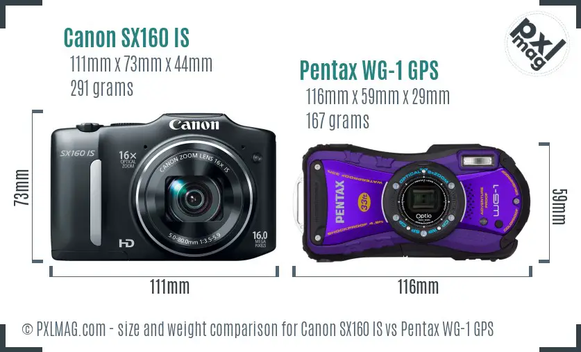 Canon SX160 IS vs Pentax WG-1 GPS size comparison