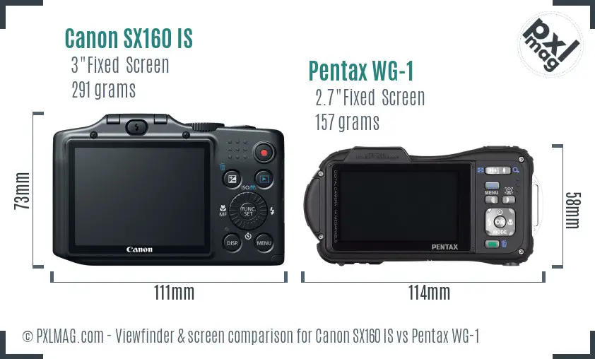 Canon SX160 IS vs Pentax WG-1 Screen and Viewfinder comparison
