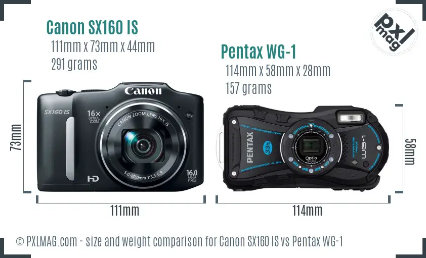 Canon SX160 IS vs Pentax WG-1 size comparison