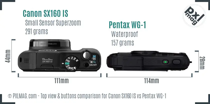 Canon SX160 IS vs Pentax WG-1 top view buttons comparison