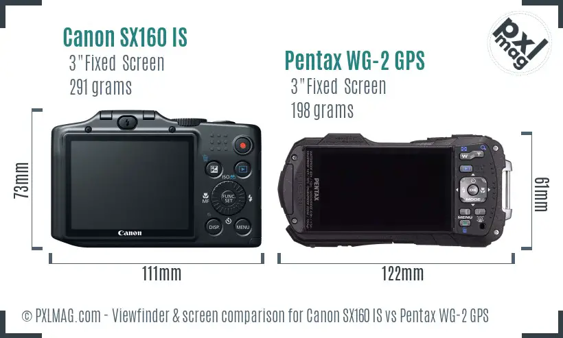 Canon SX160 IS vs Pentax WG-2 GPS Screen and Viewfinder comparison