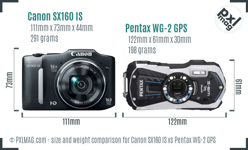 Canon SX160 IS vs Pentax WG-2 GPS size comparison