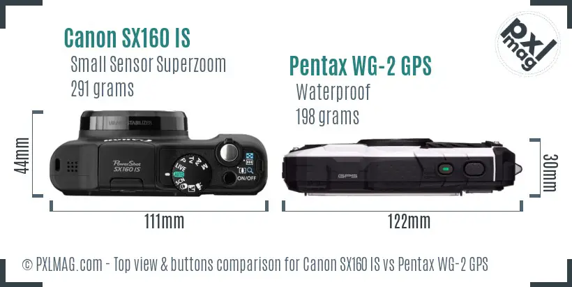 Canon SX160 IS vs Pentax WG-2 GPS top view buttons comparison