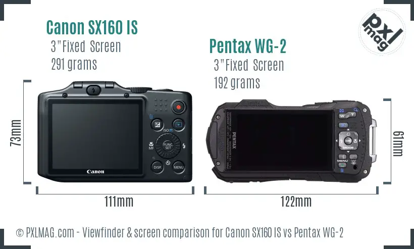 Canon SX160 IS vs Pentax WG-2 Screen and Viewfinder comparison