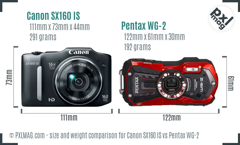 Canon SX160 IS vs Pentax WG-2 size comparison