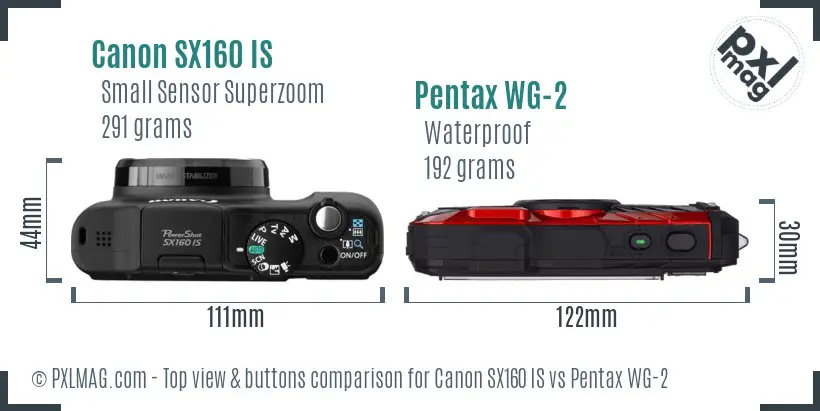 Canon SX160 IS vs Pentax WG-2 top view buttons comparison