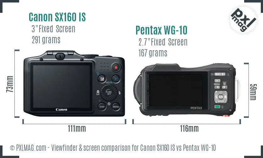 Canon SX160 IS vs Pentax WG-10 Screen and Viewfinder comparison