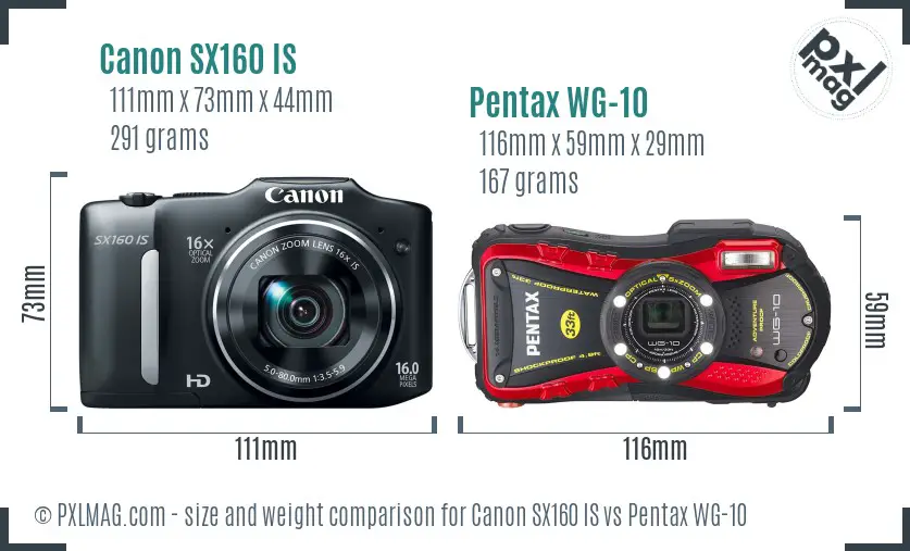 Canon SX160 IS vs Pentax WG-10 size comparison