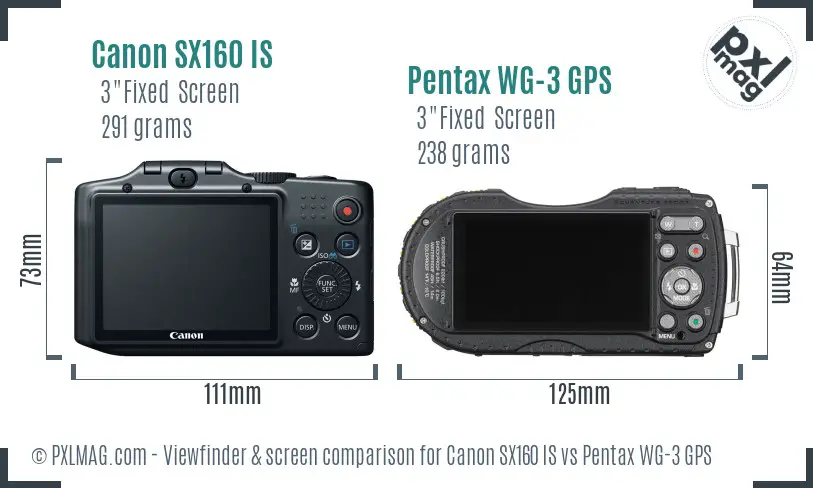 Canon SX160 IS vs Pentax WG-3 GPS Screen and Viewfinder comparison