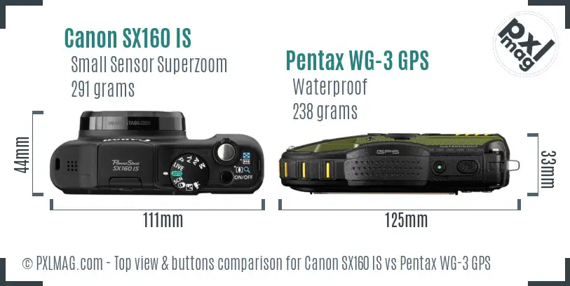 Canon SX160 IS vs Pentax WG-3 GPS top view buttons comparison