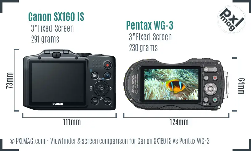Canon SX160 IS vs Pentax WG-3 Screen and Viewfinder comparison