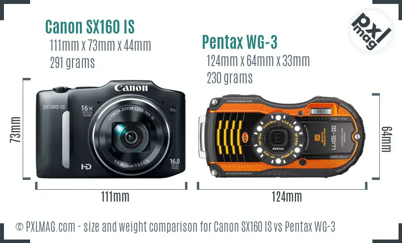 Canon SX160 IS vs Pentax WG-3 size comparison