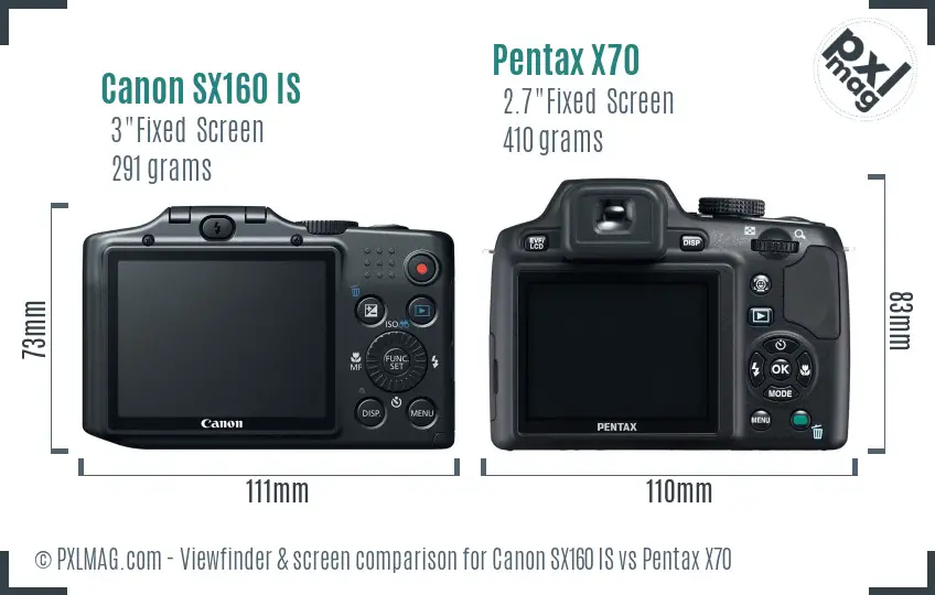 Canon SX160 IS vs Pentax X70 Screen and Viewfinder comparison