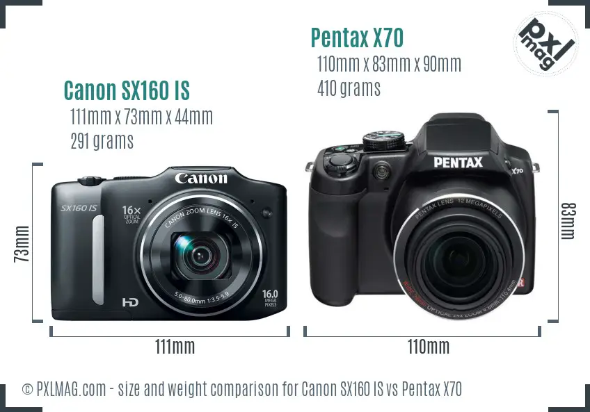 Canon SX160 IS vs Pentax X70 size comparison