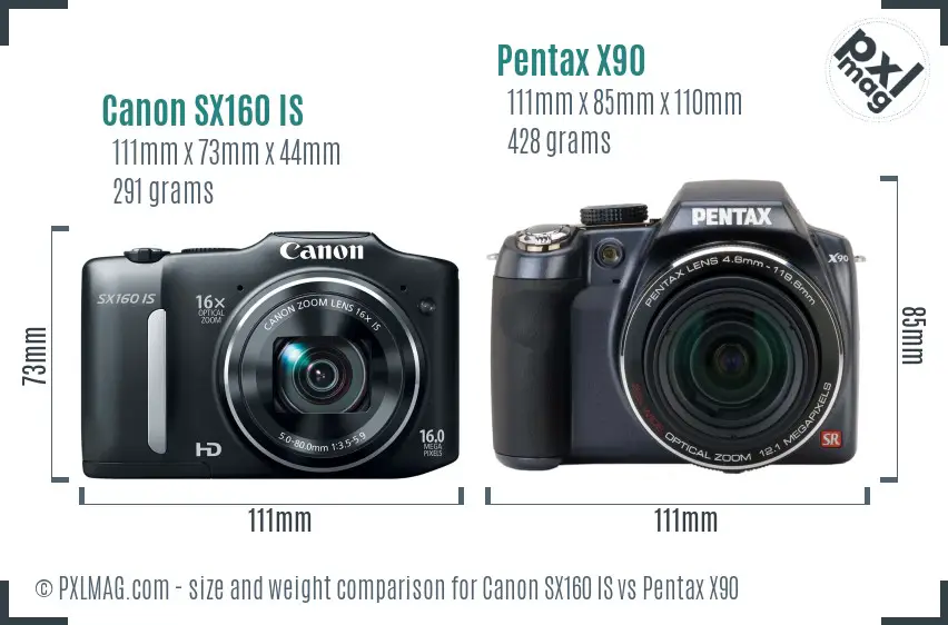 Canon SX160 IS vs Pentax X90 size comparison