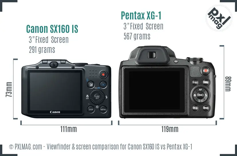 Canon SX160 IS vs Pentax XG-1 Screen and Viewfinder comparison Canon SX160 IS vs Pentax XG-1 Screen and Viewfinder comparison