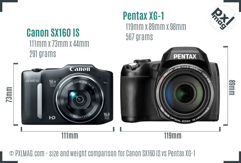 Canon SX160 IS vs Pentax XG-1 size comparison Canon SX160 IS vs Pentax XG-1 size comparison