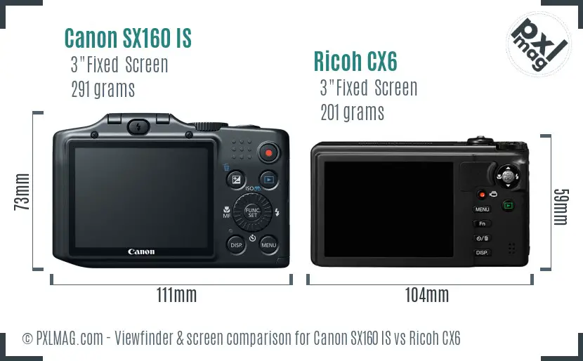 Canon SX160 IS vs Ricoh CX6 Screen and Viewfinder comparison