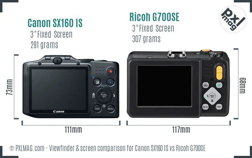 Canon SX160 IS vs Ricoh G700SE Screen and Viewfinder comparison